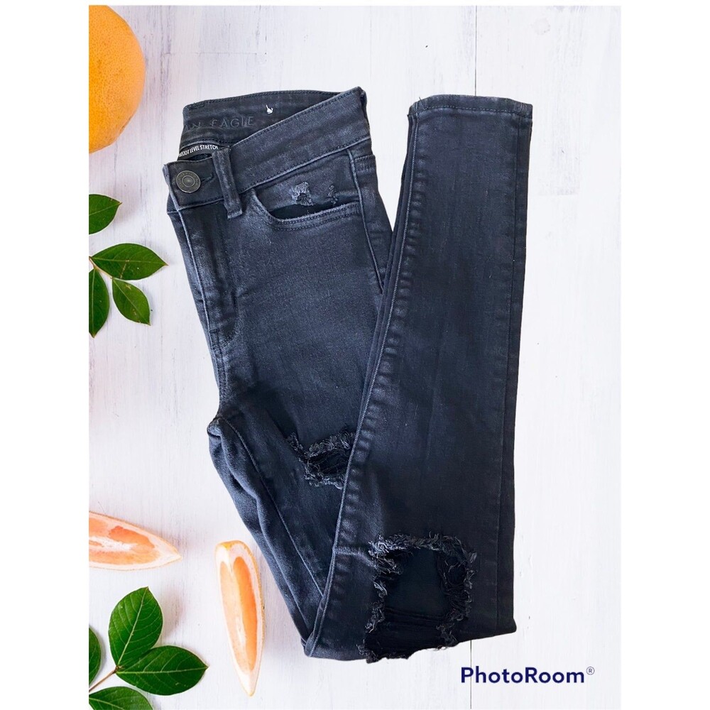 American Eagle Distressed Black High Rise Jeggings Next Level Stretch